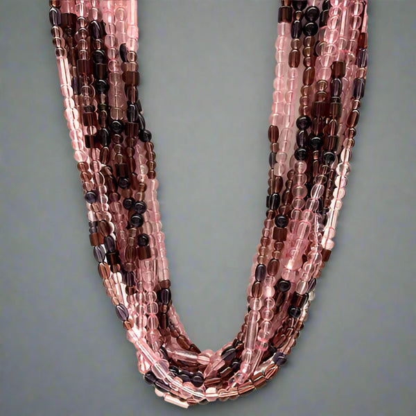 Rose & Purple Glass Bead Necklaces - Pack of 12