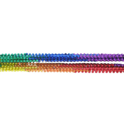 Round Metallic Rainbow 6 Section Mardi Gras Beads - 33 Inches Necklaces
