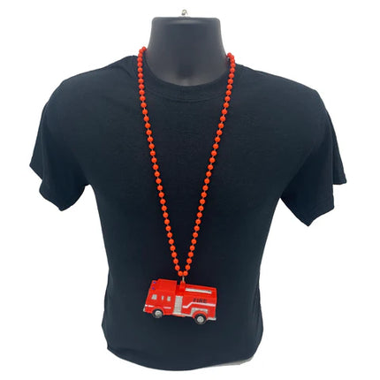 Rubber Firetruck Medallion 40 Inches Bead Necklace
