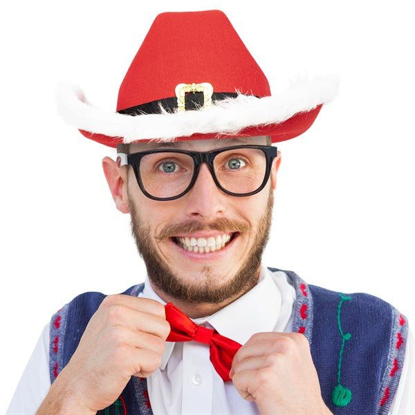 Santa Claus Red Cowboy Hat With White Faux Fur