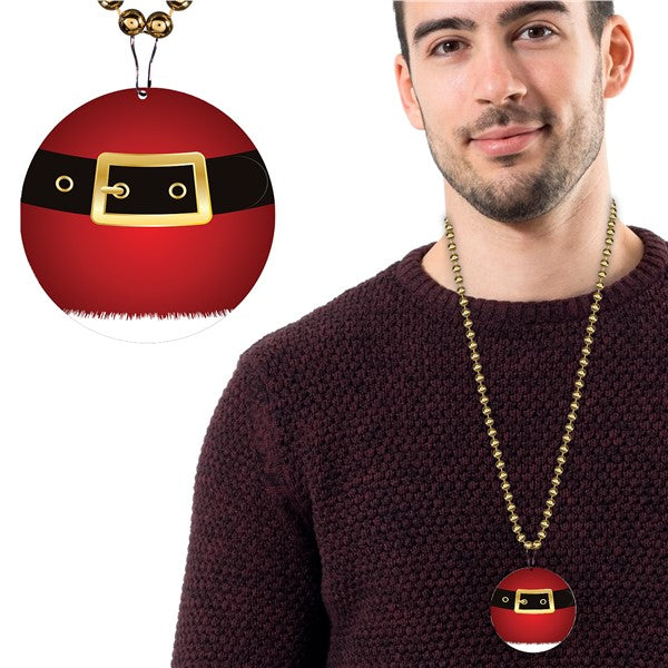 Santa Belt Medallion 33 Inch Bead Necklaces - Pack of 12