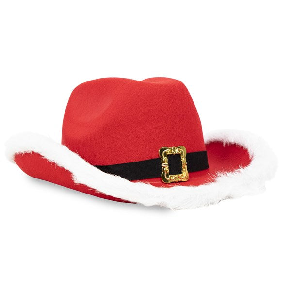 Santa Cowboy Hat With White Faux Fur