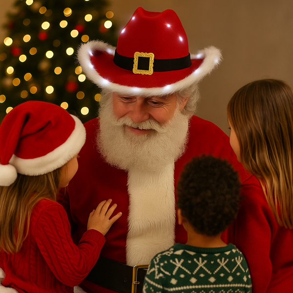 LED Light Up Christmas Red Santa Claus Cowboy Hats - Pack of 2