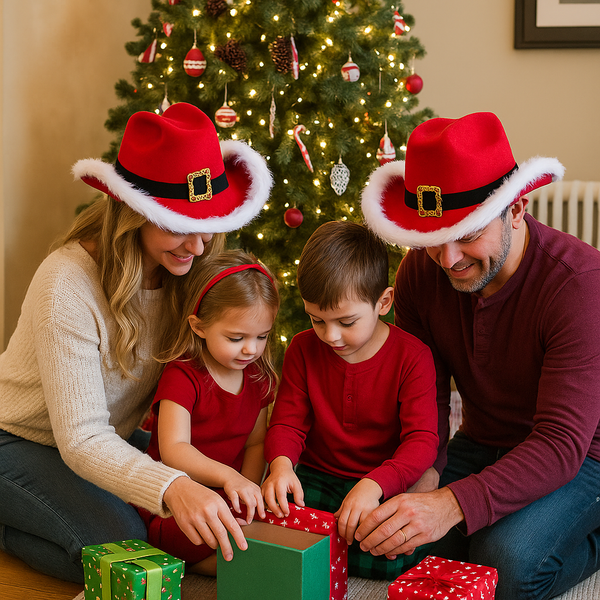 Light Up LED Santa Claus Red Christmas Cowboy Hat