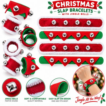 Christmas Slap Bracelet with Jingle Bells - Pack of 12