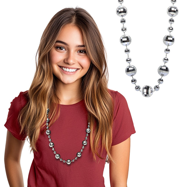 Silver Disco Ball Bead Necklace