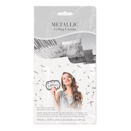 Silver Metallic Fringe Ceiling Curtain
