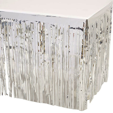 Silver Metallic Fringed Table Skirt