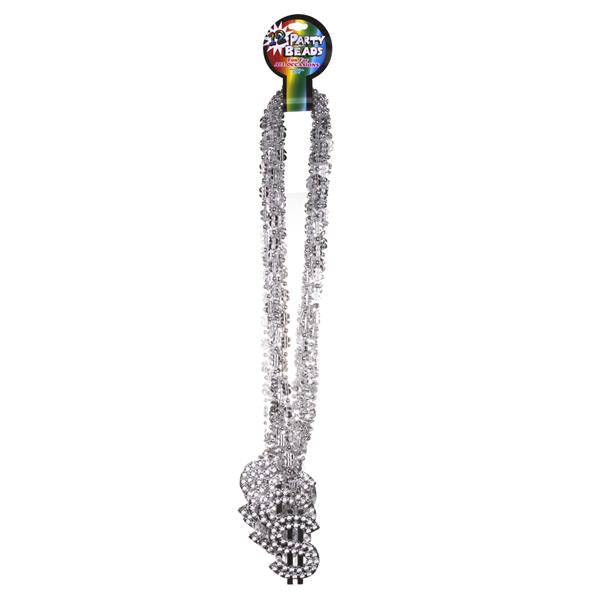 Silver Beaded Dollar Sign Necklaces -Pack of 12