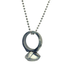 Silver Jumbo Diamond Ring 7mm Beaded 33" Necklace