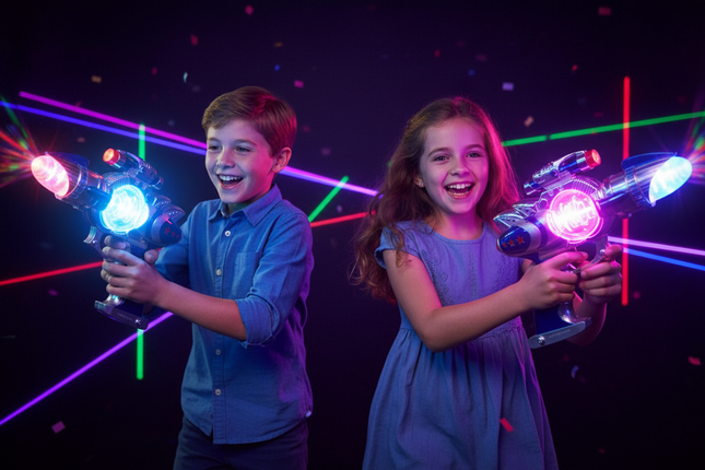 Spinning blaster gun with LED lights