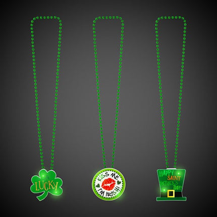 St. Patrick's Day LED Flashing Pendant Bead Necklaces Retail Display