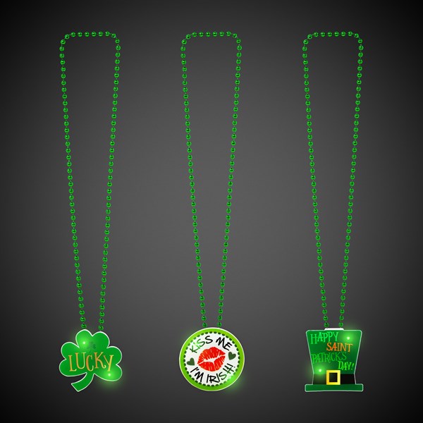 St. Patrick's Day LED Flashing Pendant Bead Necklaces Retail Display