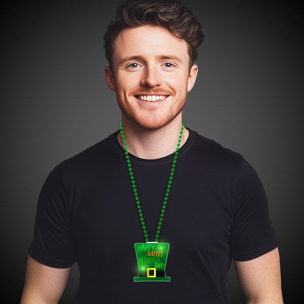 St. Patrick's Day Light Up Pendant Beaded Necklaces Retail Display