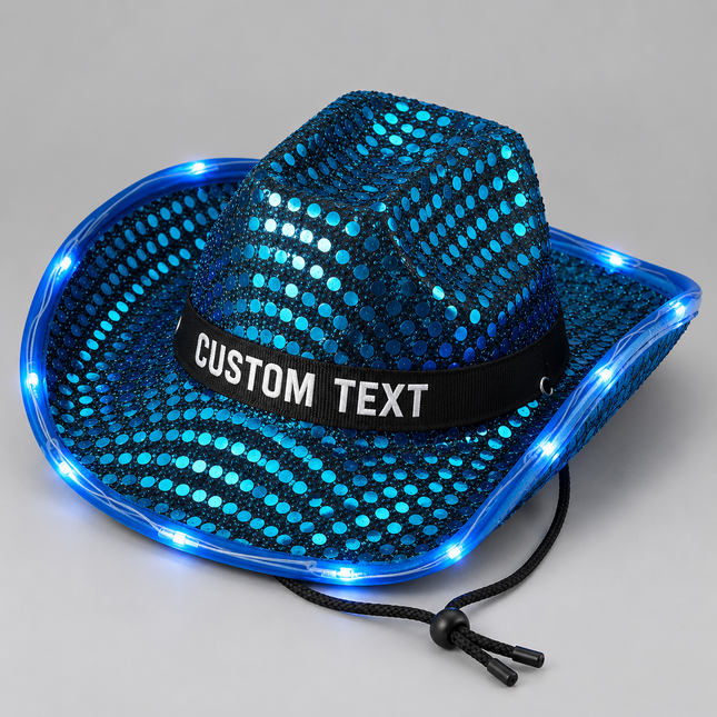 Teal LED Sequin Cowboy Hat