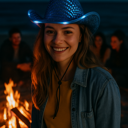 LED Light Up Flashing Teal Cowboy Hat With Sequins
