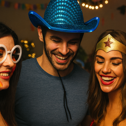 LED Light Up Flashing Teal Cowboy Hat With Sequins