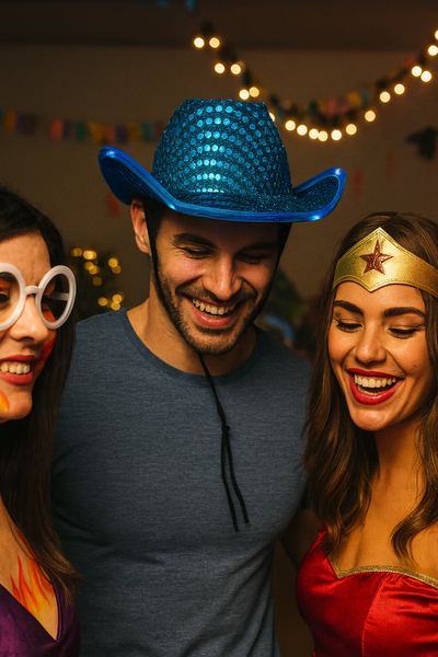 LED Light Up Flashing Teal Cowboy Hat With Sequins