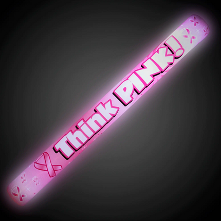 LED Light Up 16 Inch Think Pink Ribbon Theme Foam Stick Baton