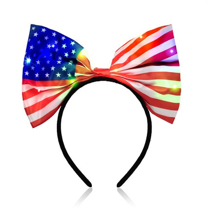 USA Flag LED Light Up Bow Headband