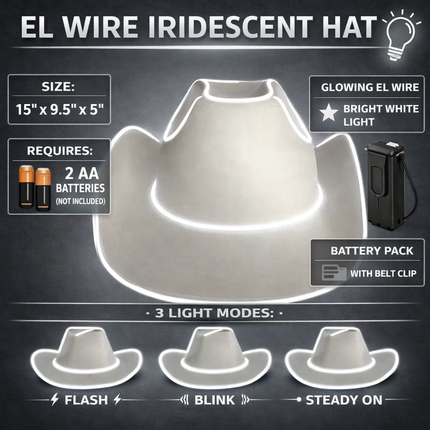 El Wire Light Up Cowboy Hat - Silver (White) & Blue