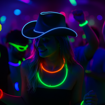 White iridescent EL wire cowboy hat for rave parties