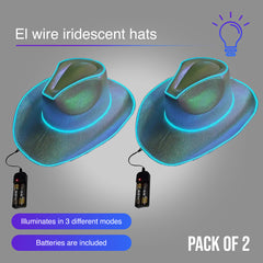 White EL WIRE Light Up Iridescent Space Cowboy Hat - Pack of 2 Hats