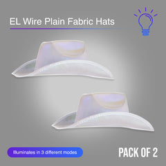 White EL Wire Light Up Glow Plain Cowboy Hat - Pack of 2 Hats