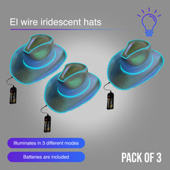EL Wire Light Up Iridescent Space White Cowboy Hat - Pack of 3 Hats