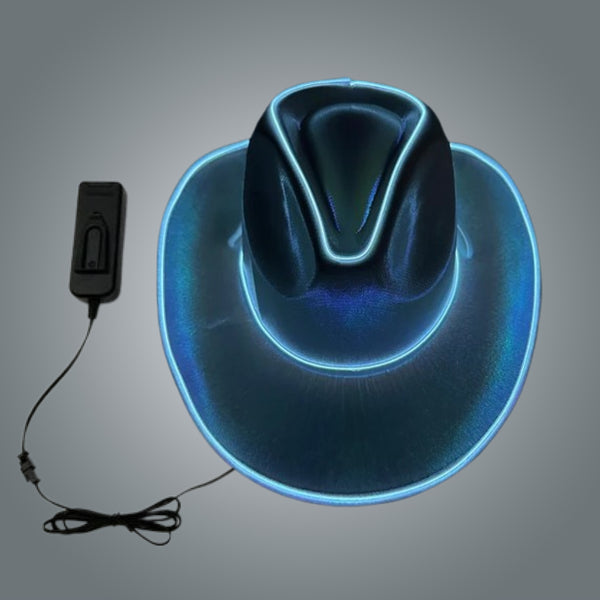White EL WIRE Light Up Iridescent Space Cowboy Hat - Pack of 12 Hats