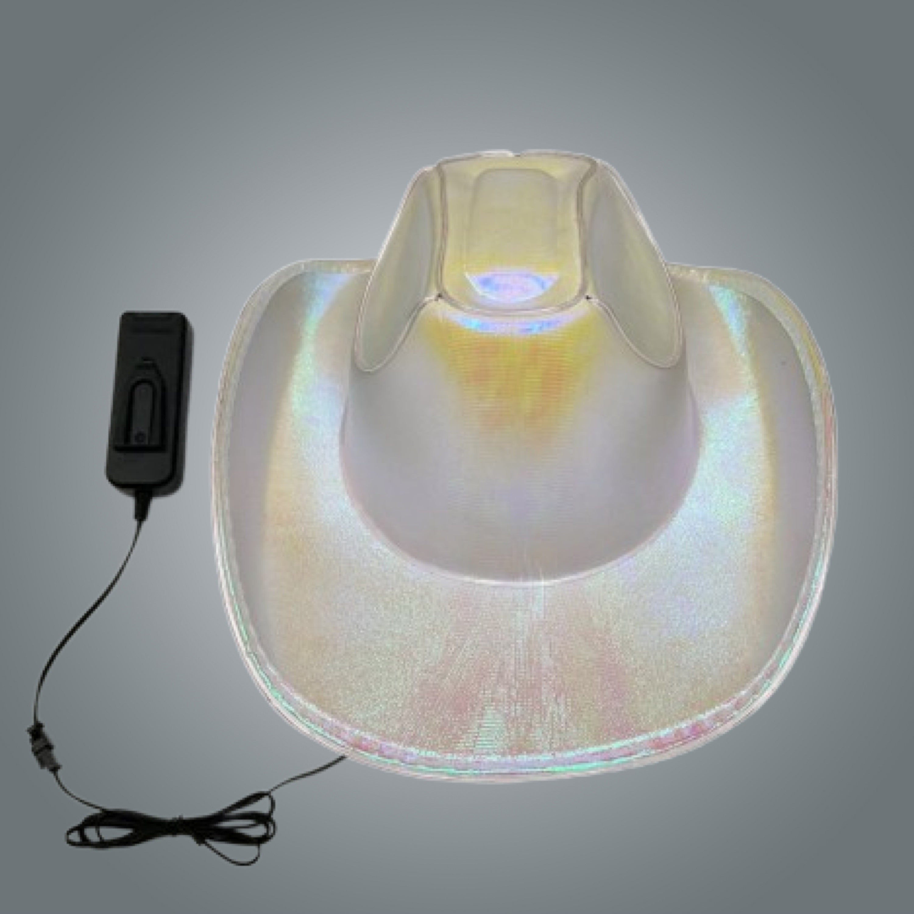 Two White EL Wire Light Up Glow Plain Cowboy Hats | PartyGlowz.com