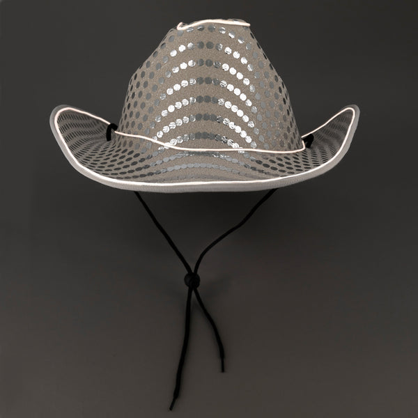 LED Light Up Flashing EL Wire Glow White Sequin Cowboy Hat