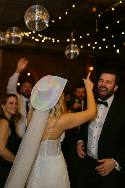 EL WIRE Light Up Iridescent Space White Cowboy Hat