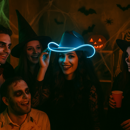 EL WIRE Light Up Iridescent Space White Cowboy Hat