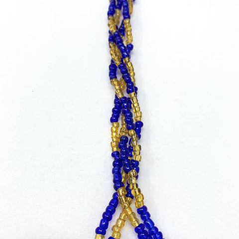 Yellow And Blue Glass Beaded 27 Inches Necklace & Bracelet Set