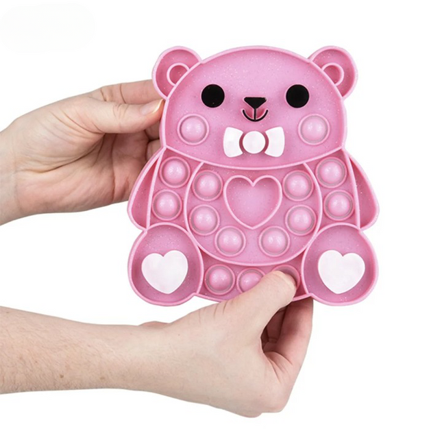6.25" Valentines Glitter Bear Bubble Popper