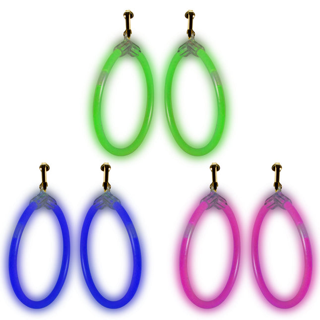 Assorted Glow Hoop Earrings - 6 Per Pack