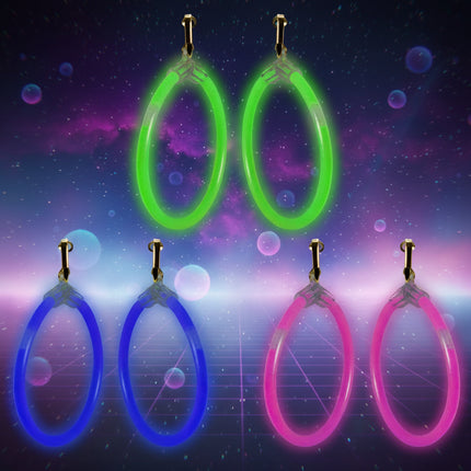 Assorted Glow Hoop Earrings - 6 Per Pack
