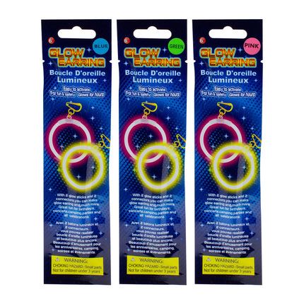 Assorted Glow Hoop Earrings - 6 Per Pack