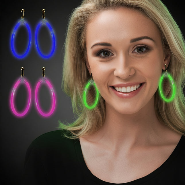 Assorted Glow Hoop Earrings - 6 Per Pack
