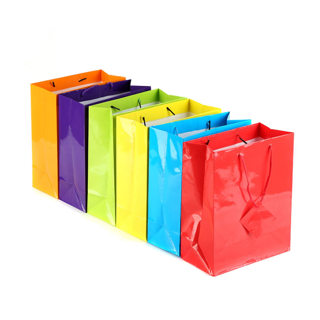 9" Assorted Neon Colorful Paper Gift Bags - 24 Per Pack