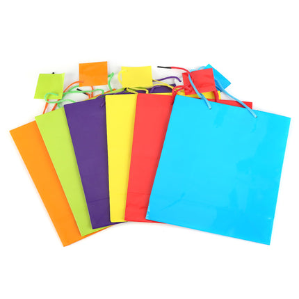 9" Assorted Neon Colorful Paper Gift Bags - 24 Per Pack