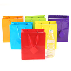 9" Assorted Neon Colorful Paper Gift Bags - 24 Per Pack