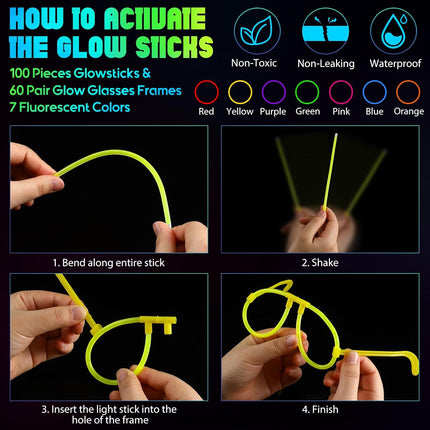 Aviator Style, Heart & Star Glow Stick Sunglasses