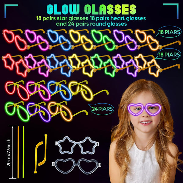 Aviator Style, Heart & Star Glow Stick Sunglasses