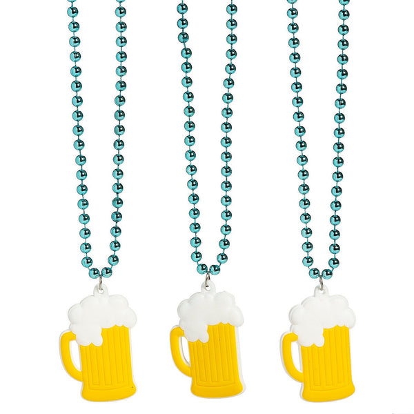Bead Necklaces With Beer Mug Charm - 12 Per Pack