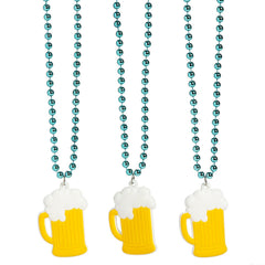 Bead Necklaces With Beer Mug Charm - 12 Per Pack