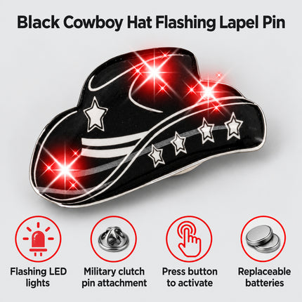 Black Cowboy Hat Flashing Body Light Lapel Pins