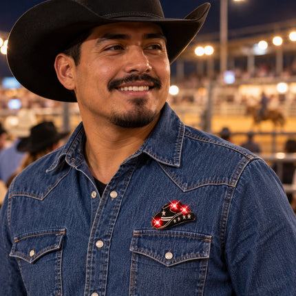Black Cowboy Hat Flashing Body Light Lapel Pins