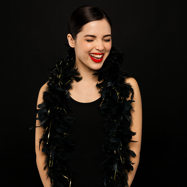 Black Feather Boa With Gold Tinsel